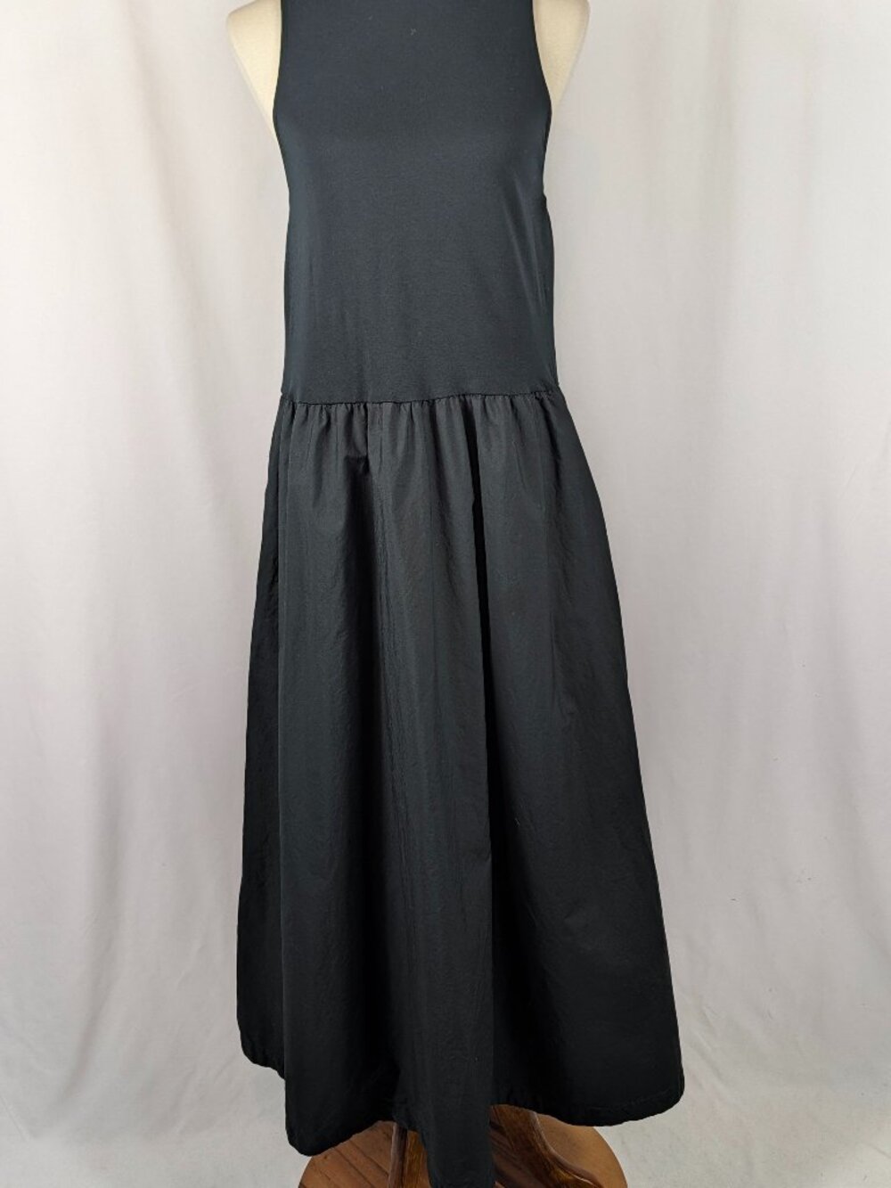 A New Day Black 100% Cotton Mock Neck Sleeveless Midi Dress Pockets Womens Sz XL